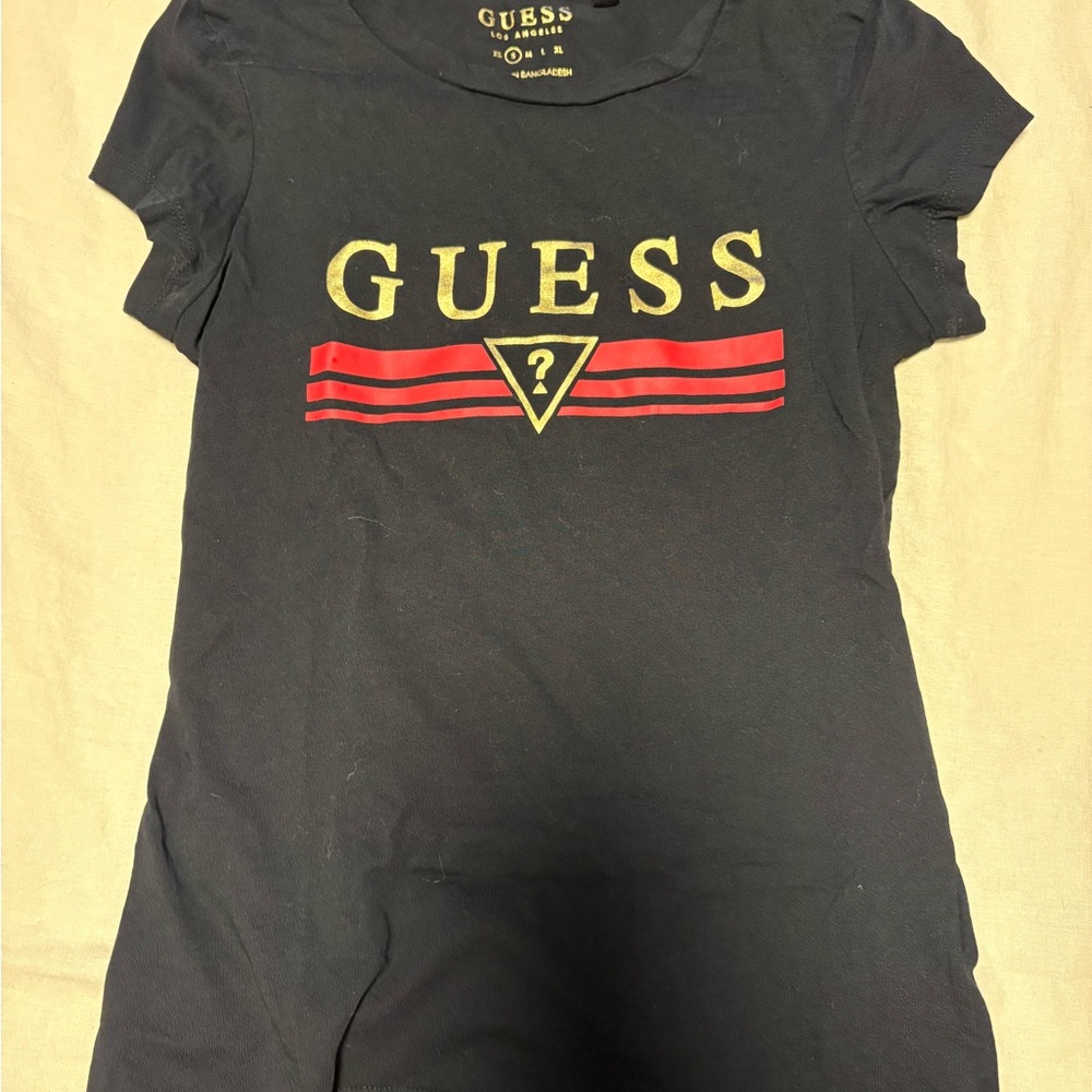 GUESS Navy Tee with Gold Logo